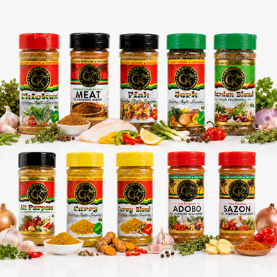 Caribbean Kitchen Foods Tropical Bundle - 10 Pack Low Sodium Seasoning Variety Set, 4.5 oz Jars