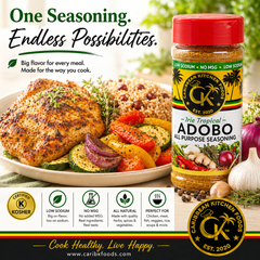 Caribbean Kitchen Foods ADOBO Seasoning – Low Sodium All-Purpose Latin Spice Blend with Garlic, Onion, Oregano & Cumin – Organic, Non-GMO, Gluten-Free, Kosher, Vegan – 5 oz Jar
