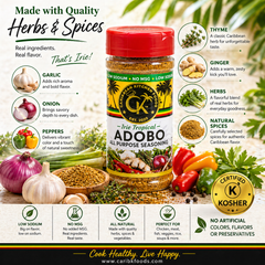 Caribbean Kitchen Foods ADOBO Seasoning – Low Sodium All-Purpose Latin Spice Blend with Garlic, Onion, Oregano & Cumin – Organic, Non-GMO, Gluten-Free, Kosher, Vegan – 5 oz Jar