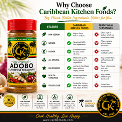 Caribbean Kitchen Foods ADOBO Seasoning – Low Sodium All-Purpose Latin Spice Blend with Garlic, Onion, Oregano & Cumin – Organic, Non-GMO, Gluten-Free, Kosher, Vegan – 5 oz Jar