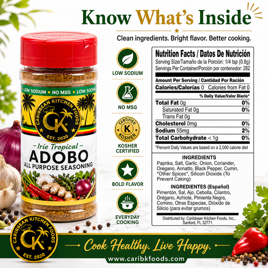 Caribbean Kitchen Foods ADOBO Seasoning – Low Sodium All-Purpose Latin Spice Blend with Garlic, Onion, Oregano & Cumin – Organic, Non-GMO, Gluten-Free, Kosher, Vegan – 5 oz Jar