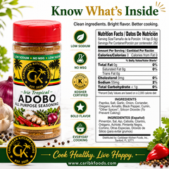 Caribbean Kitchen Foods ADOBO Seasoning – Low Sodium All-Purpose Latin Spice Blend with Garlic, Onion, Oregano & Cumin – Organic, Non-GMO, Gluten-Free, Kosher, Vegan – 5 oz Jar