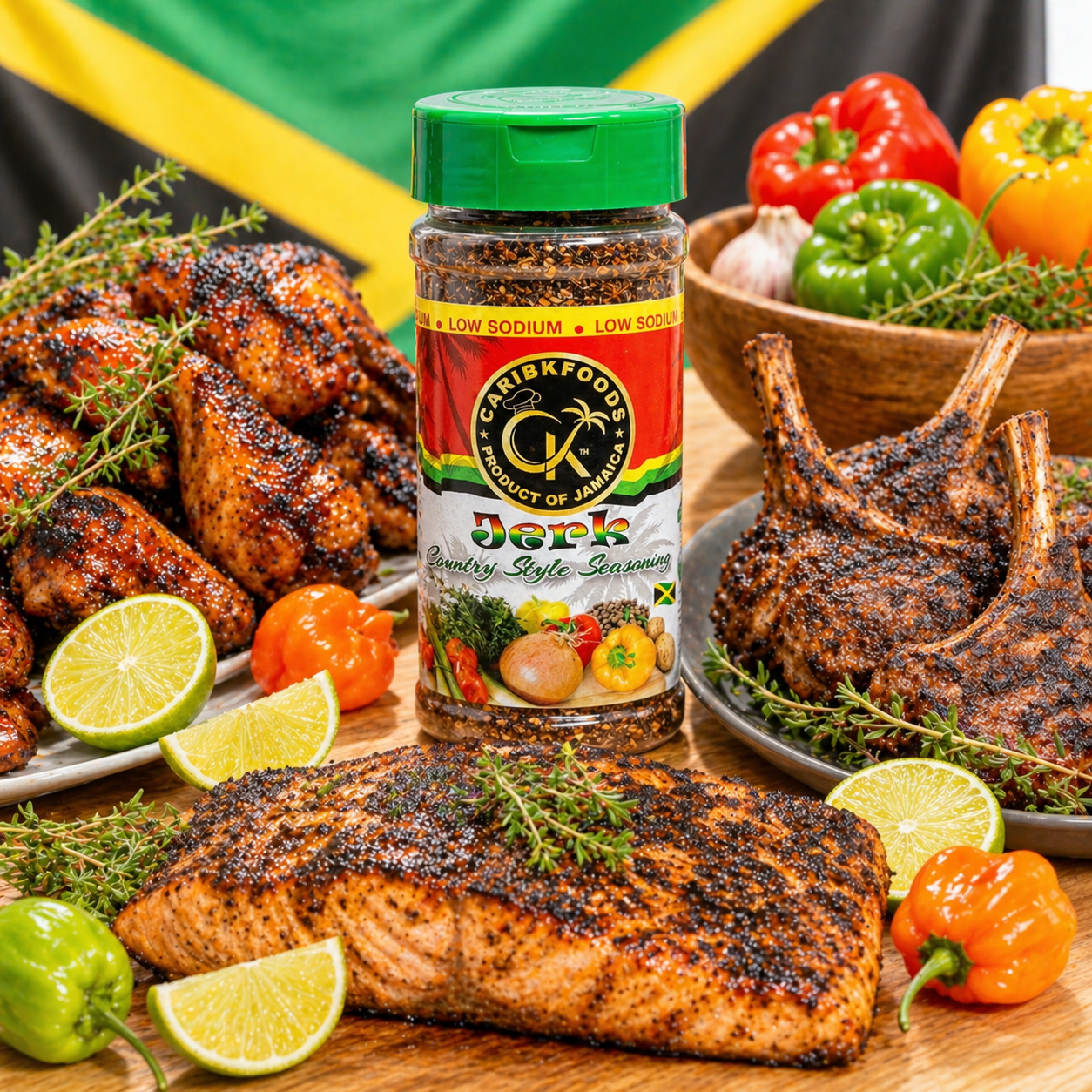 Mild Jerk Seasoning 2 Pack by Caribbean Kitchen Foods – Low Sodium Jamaican Jerk Spice, No MSG, Caribbean Flavor for Chicken, Meat, Fish & Vegetables