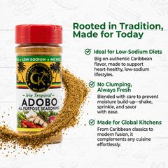 Caribbean Kitchen Foods ADOBO Seasoning – Low Sodium All-Purpose Latin Spice Blend with Garlic, Onion, Oregano & Cumin – Organic, Non-GMO, Gluten-Free, Kosher, Vegan – 5 oz Jar