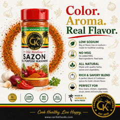 Caribbean Kitchen Foods SAZÓN Seasoning – Low Sodium - Latin Spice Blend with Achiote, Coriander, Garlic & Oregano – Organic, Non-GMO, Gluten-Free, Kosher, Vegan – 5 oz Jar