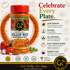 Caribbean Kitchen Jollof Rice Seasoning – West African-Inspired Blend with Tomato, Onion, Chili & Herbs – Bold, Low Sodium – Non-GMO, Vegan, Gluten-Free, 10 oz Jar