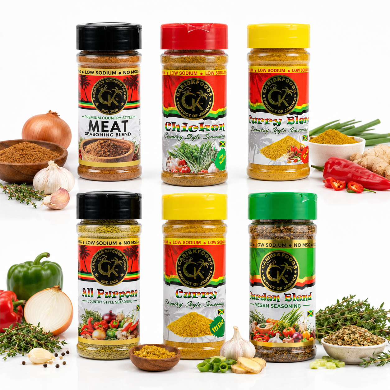 Caribbean Kitchen Foods Curry Bundle - 6 Pack Low Sodium Seasoning Variety Set, 4.5 oz Jars