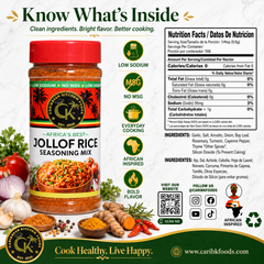 Caribbean Kitchen Jollof Rice Seasoning – West African-Inspired Blend with Tomato, Onion, Chili & Herbs – Bold, Low Sodium – Non-GMO, Vegan, Gluten-Free, 10 oz Jar