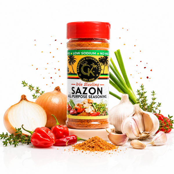 Caribbean Kitchen Foods SAZÓN Seasoning – Low Sodium - Latin Spice Blend with Achiote, Coriander, Garlic & Oregano – Organic, Non-GMO, Gluten-Free, Kosher, Vegan – 5 oz Jar