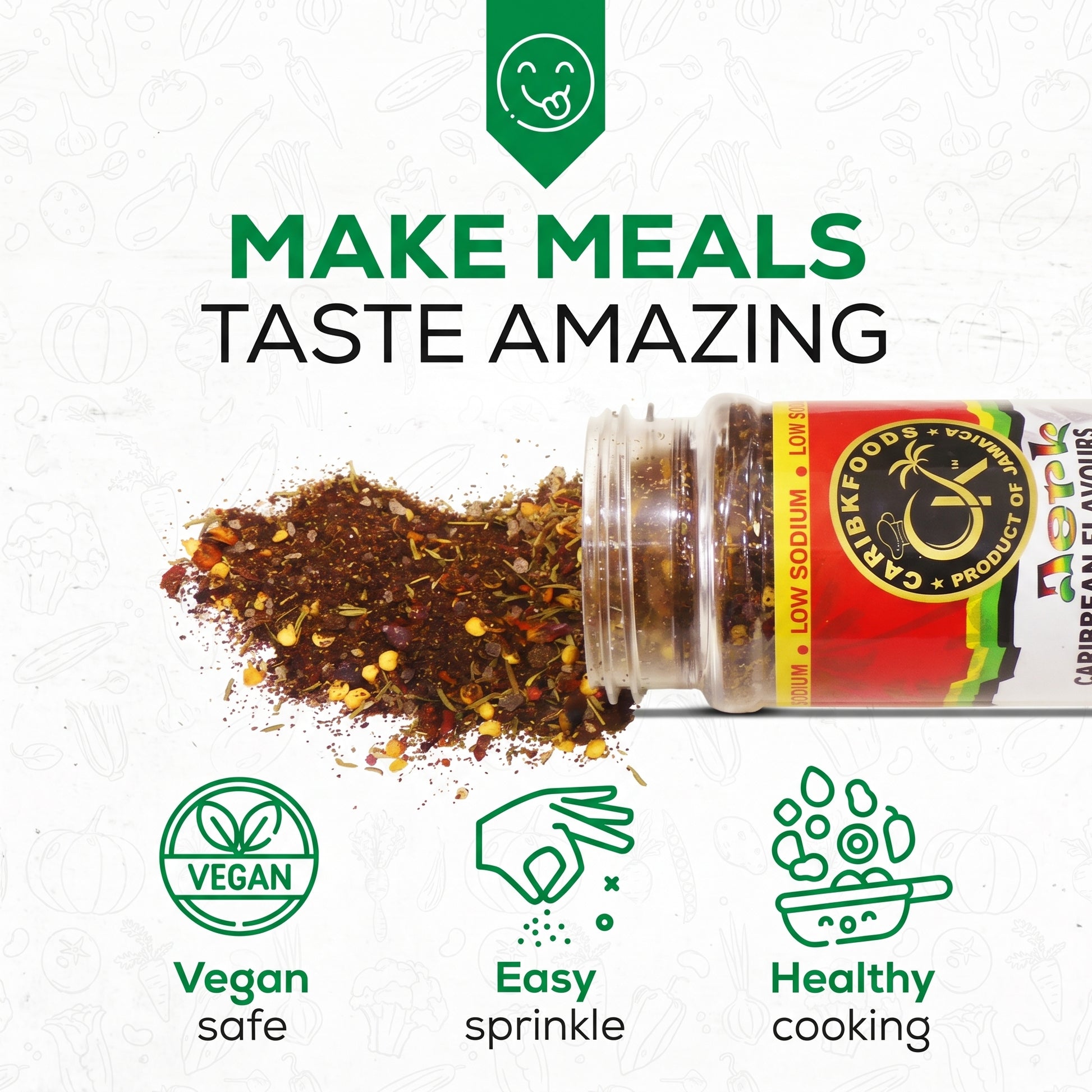 Mild Jerk Seasoning 2 Pack by Caribbean Kitchen Foods – Low Sodium Jamaican Jerk Spice, No MSG, Caribbean Flavor for Chicken, Meat, Fish & Vegetables