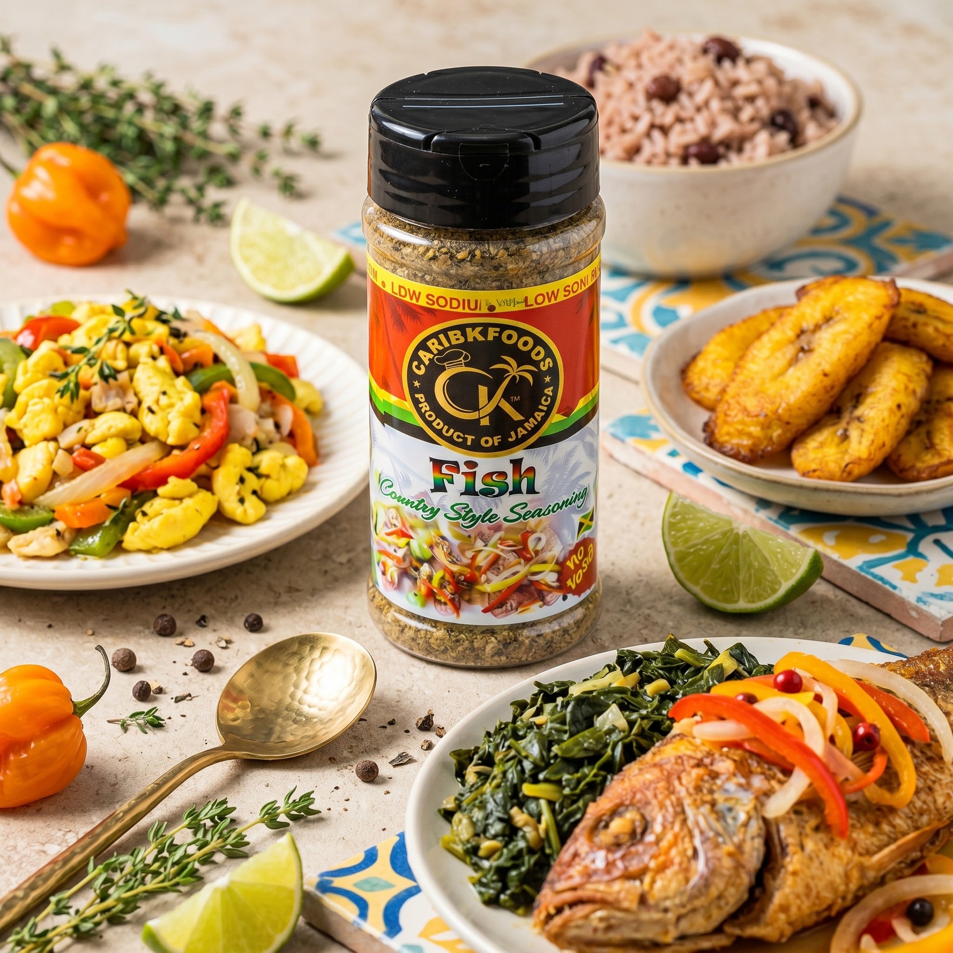 Caribbean Kitchen Foods Fish Seasoning - Low Sodium Caribbean Seasoning Blend, 4.5 oz Jar
