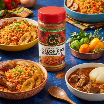 Caribbean Kitchen Jollof Rice Seasoning – West African-Inspired Blend with Tomato, Onion, Chili & Herbs – Bold, Low Sodium – Non-GMO, Vegan, Gluten-Free, 10 oz Jar