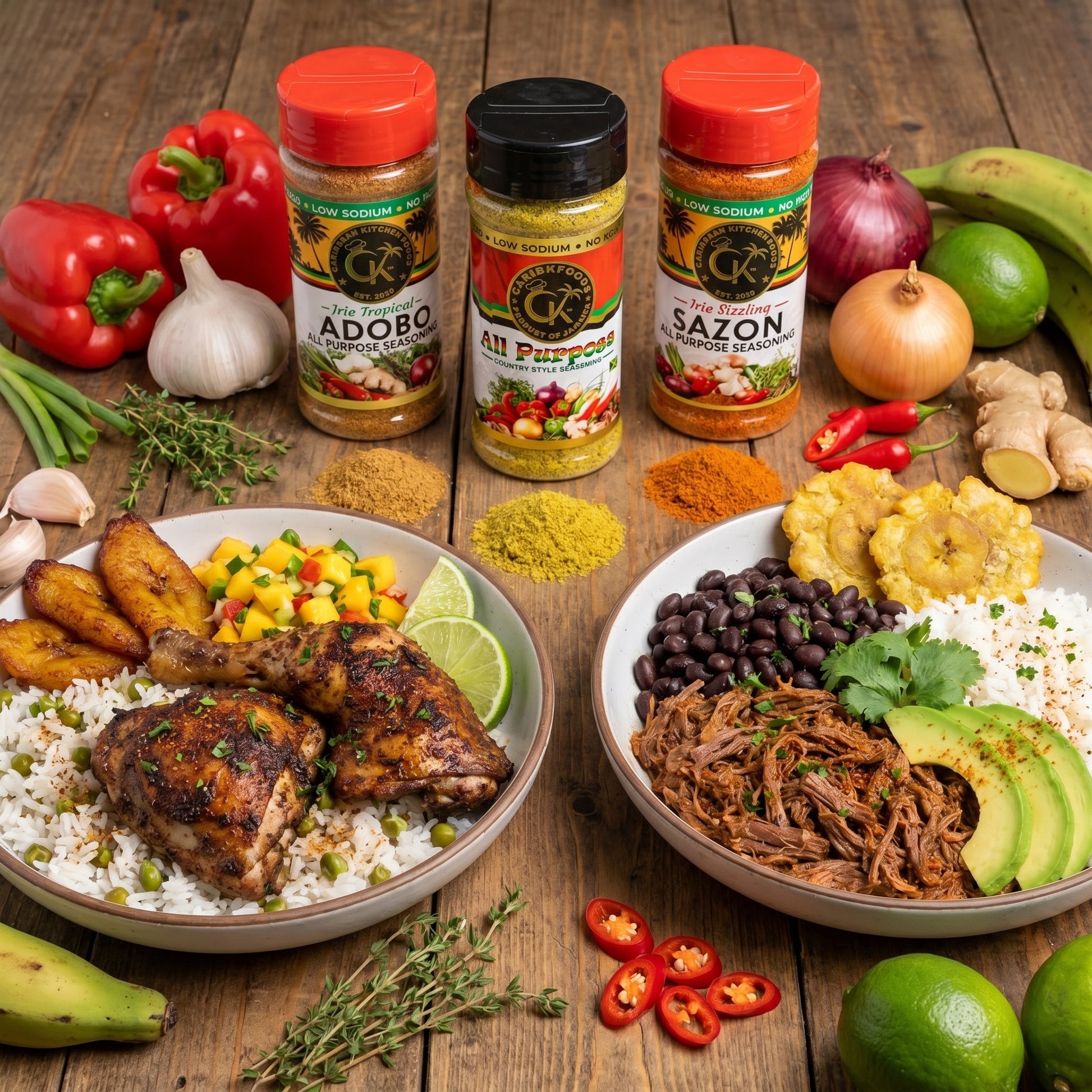 Caribbean Kitchen Foods All Purpose Bundle - 3 Pack Low Sodium Seasoning Set, 4.5 oz Jars