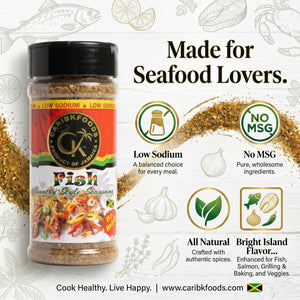 Caribbean Kitchen Foods Fish Seasoning - Low Sodium Caribbean Seasoning Blend, 4.5 oz Jar