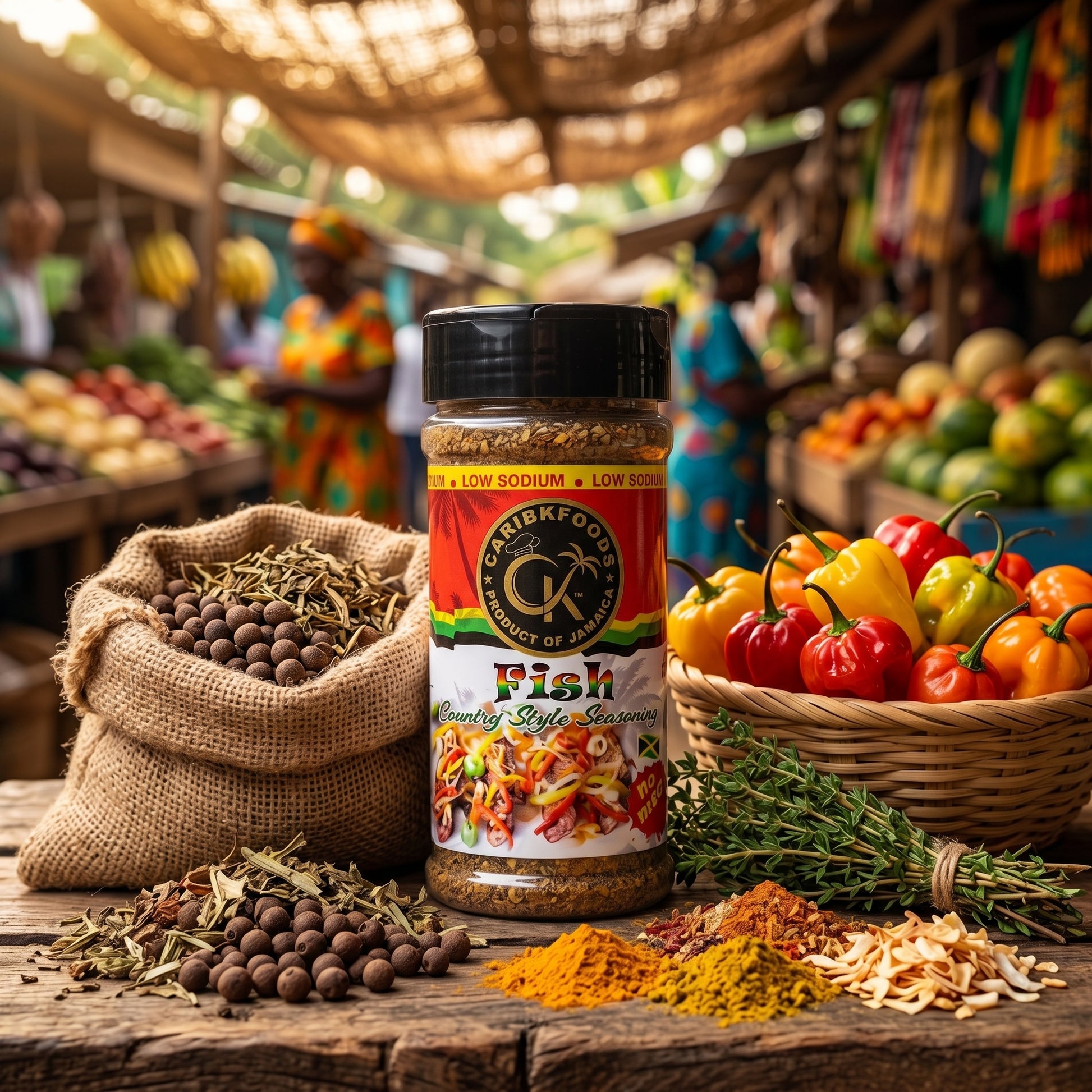 Caribbean Kitchen Foods Fish Seasoning - Low Sodium Caribbean Seasoning Blend, 4.5 oz Jar