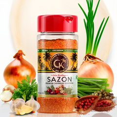 Caribbean Kitchen Foods SAZÓN Seasoning – Low Sodium - Latin Spice Blend with Achiote, Coriander, Garlic & Oregano – Organic, Non-GMO, Gluten-Free, Kosher, Vegan – 5 oz Jar