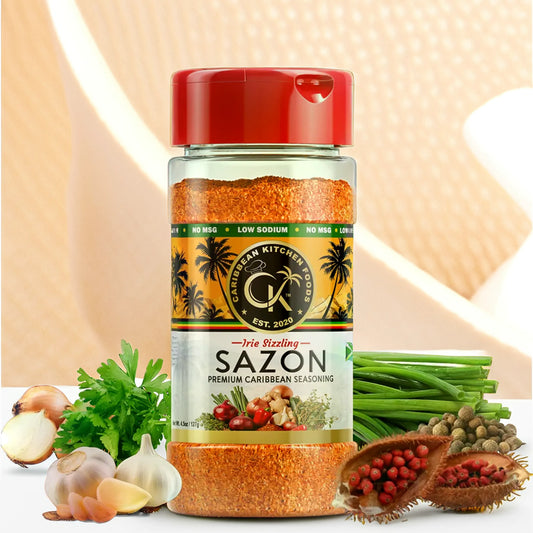 Caribbean Kitchen Foods SAZÓN Seasoning – Low Sodium - Latin Spice Blend with Achiote, Coriander, Garlic & Oregano – Organic, Non-GMO, Gluten-Free, Kosher, Vegan – 5 oz Jar