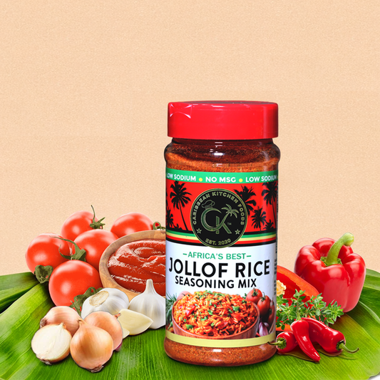 Caribbean Kitchen Jollof Rice Seasoning – West African-Inspired Blend with Tomato, Onion, Chili & Herbs – Bold, Low Sodium – Non-GMO, Vegan, Gluten-Free, 10 oz Jar